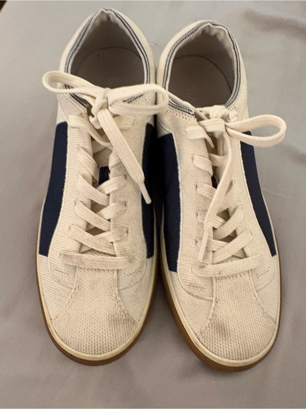 Rothy's Cream and Navy Low-Top Sneakers